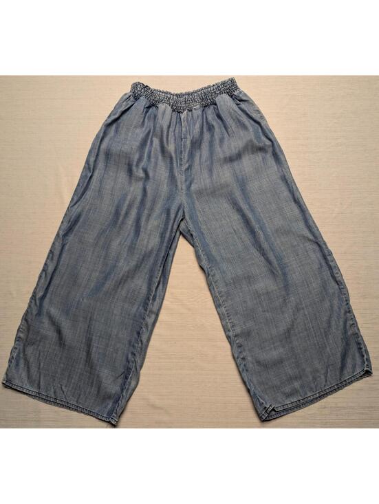 Velvet Heart Pants - Velvet Heart Tencel Wide Leg Cropped Pants Smocked Waist Chambray Blue Women L